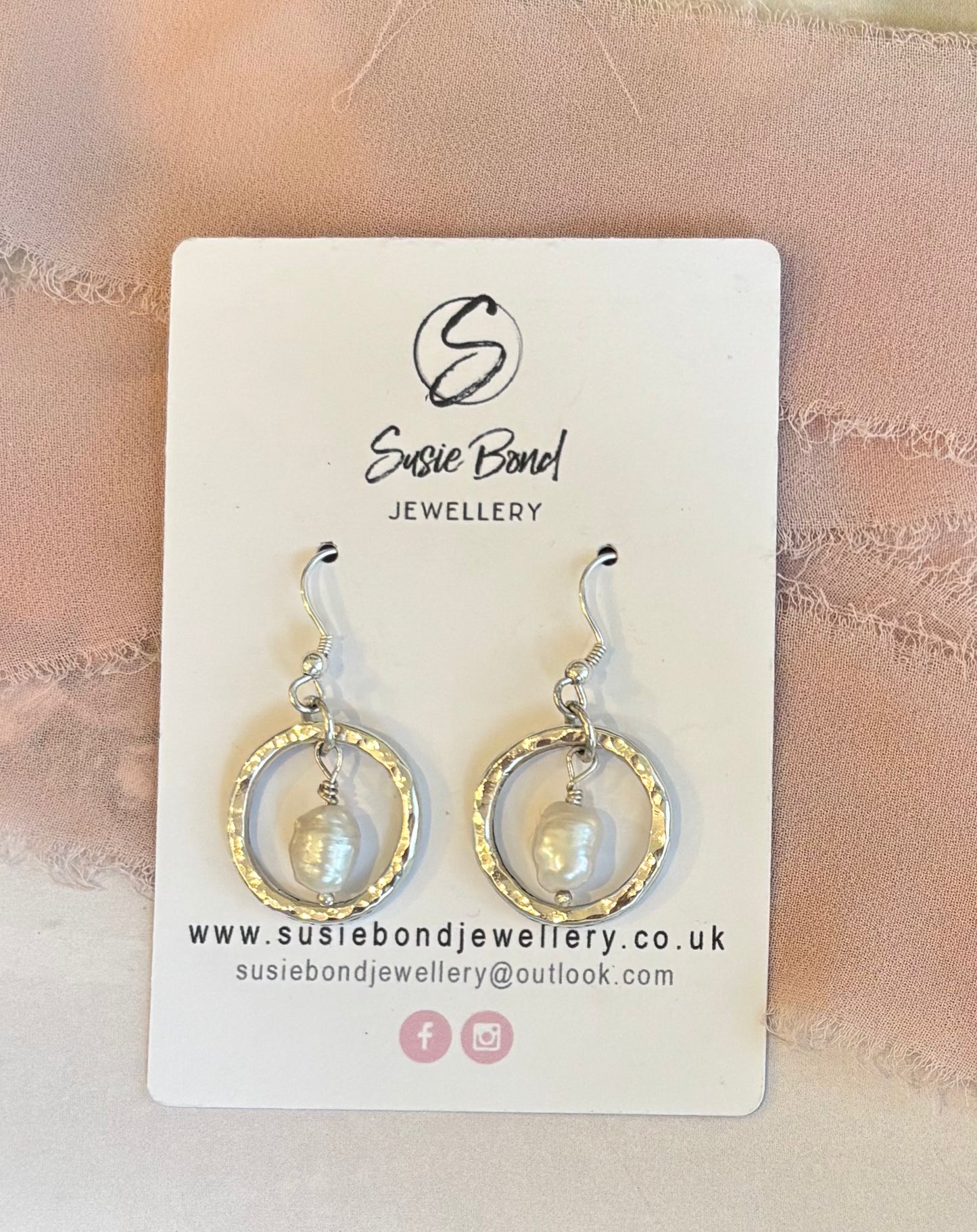 Keshi Pearl Earrings within Organic Silver Circles