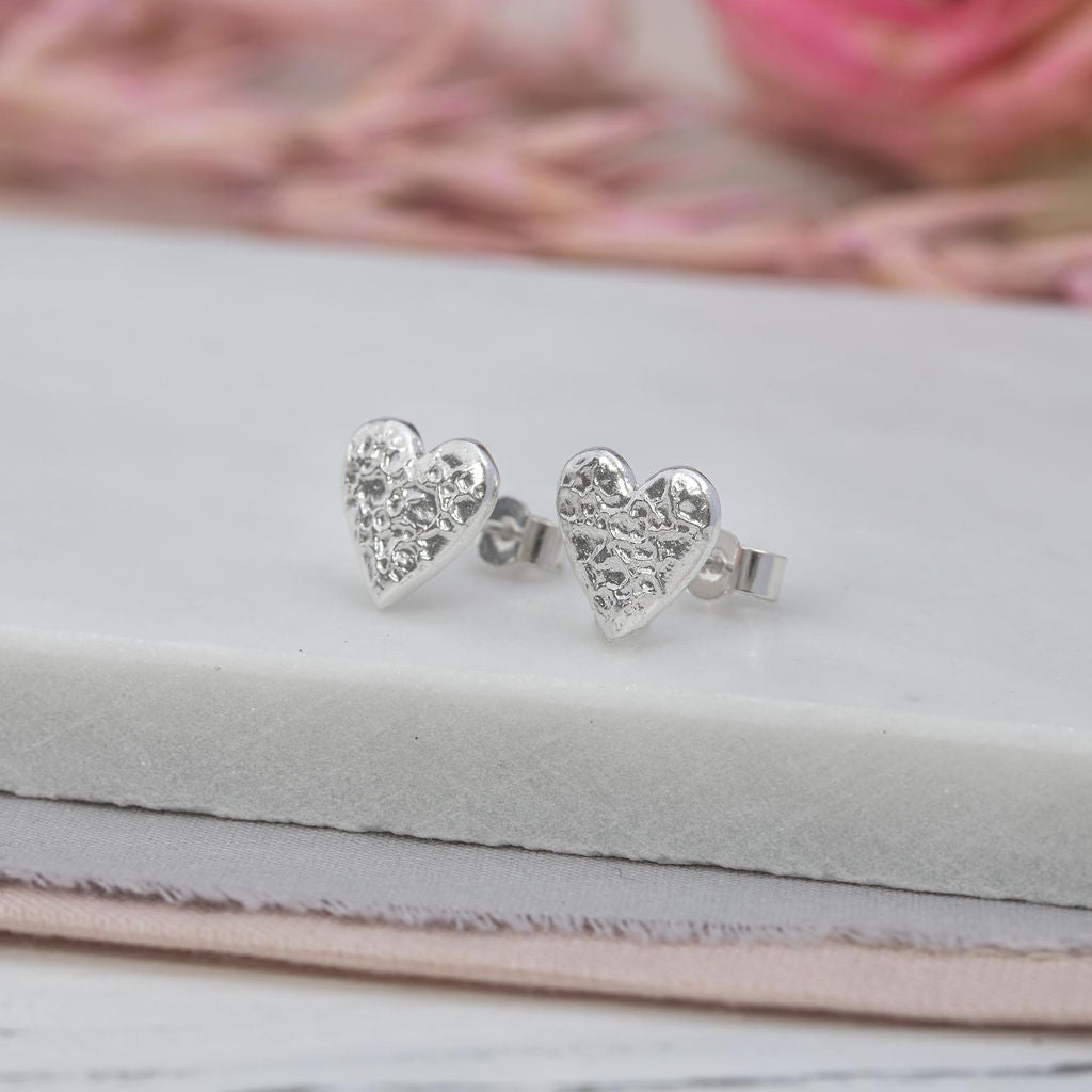 Silver Bubbly Heart Studs