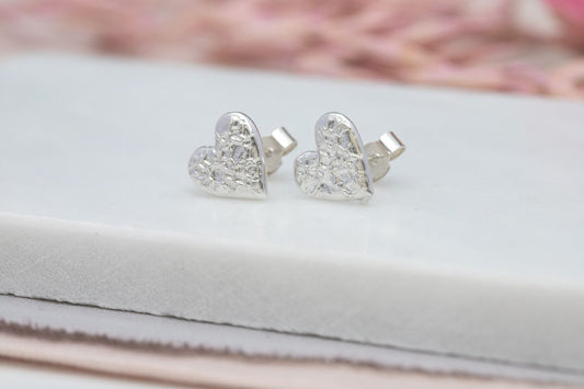 Silver Bubbly Heart Studs