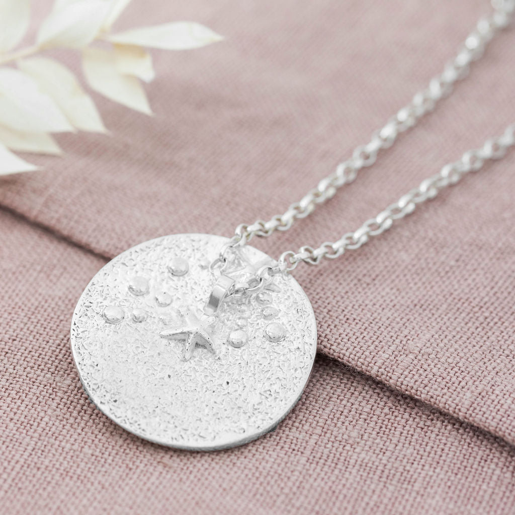 Silver Pendant Blue Moon Rising Over the Waves