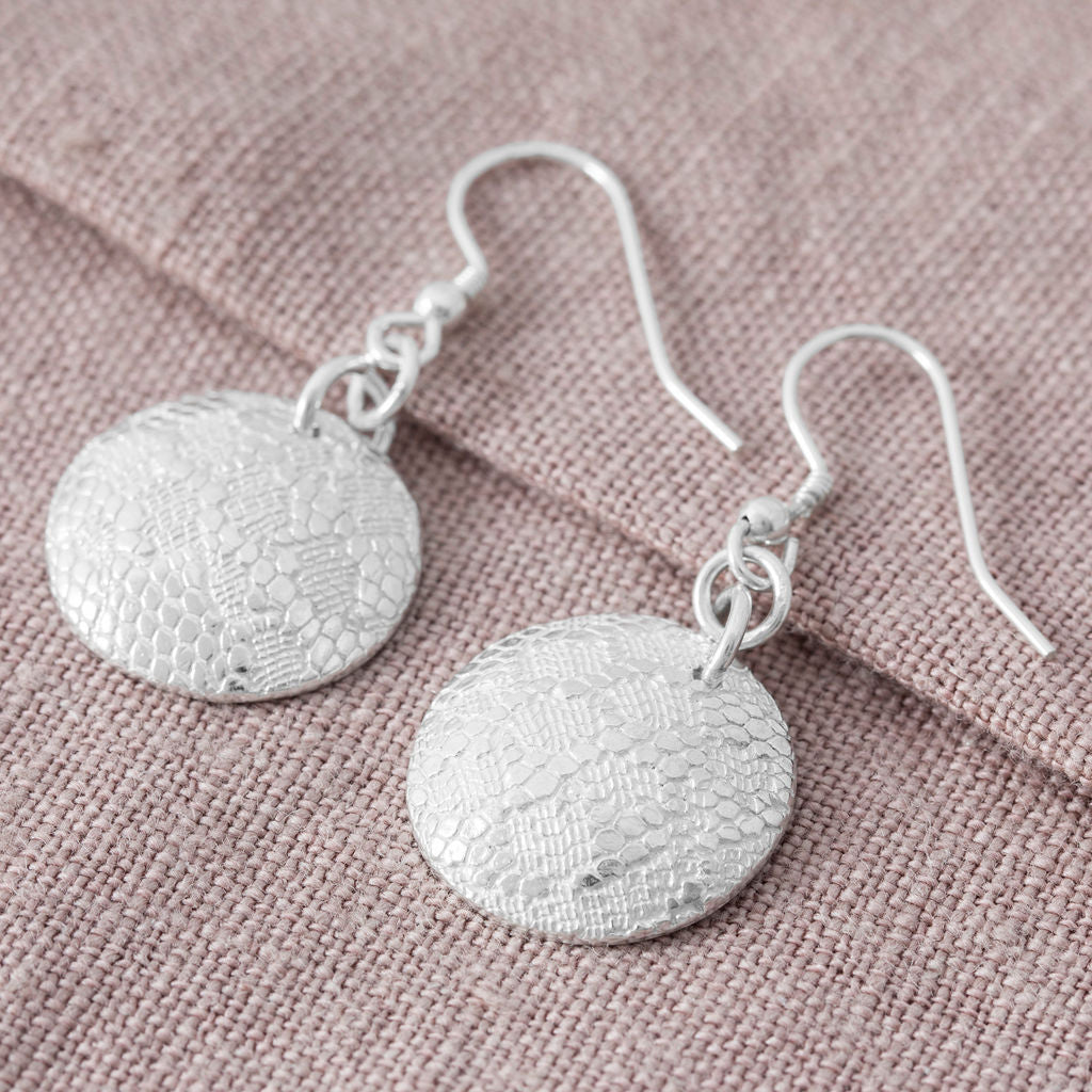 Fine silver lacy patterned earrings