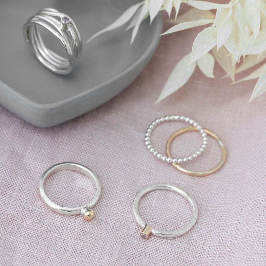 Silver Spaghetti Ring with pretty blue sapphire