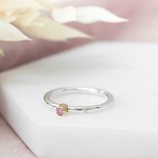 Lovely Silver stacking ring with 9ct gold setting of a Cubic Zirconia
