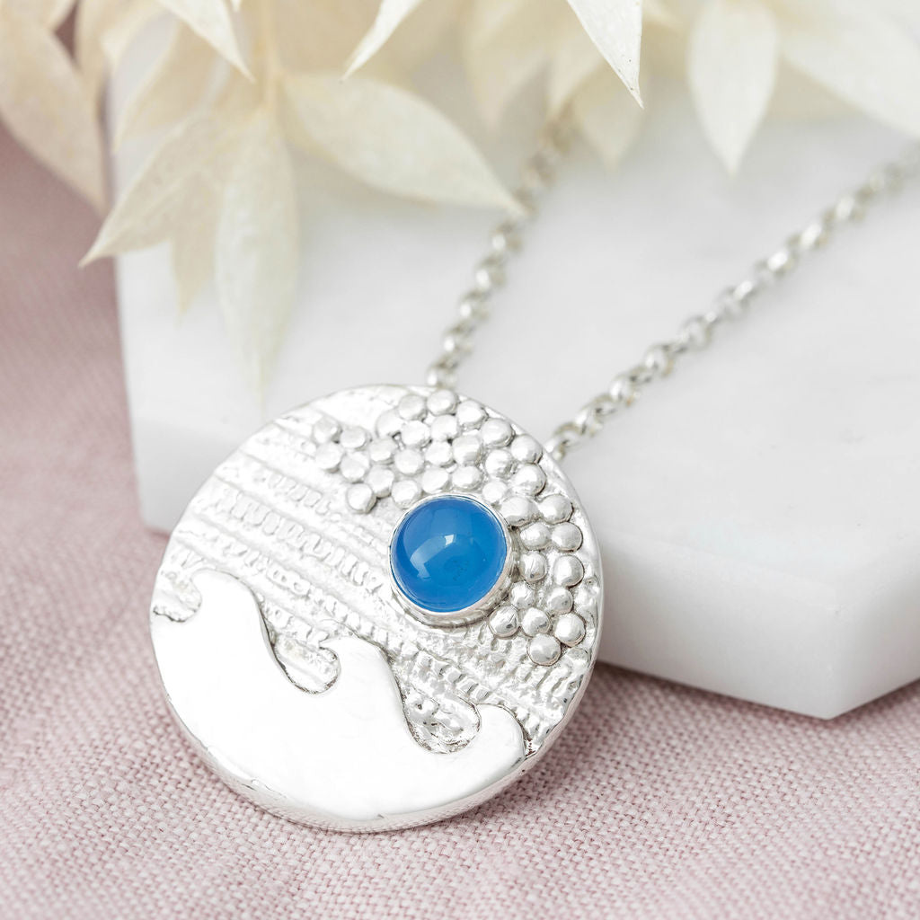 Silver Pendant Blue Moon Rising Over the Waves
