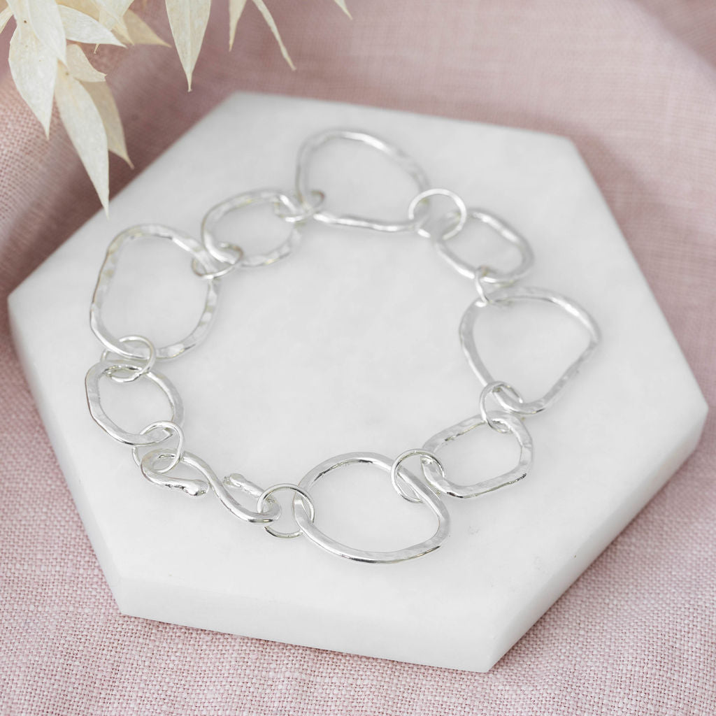 Irregular shaped sterling silver linked bracelet