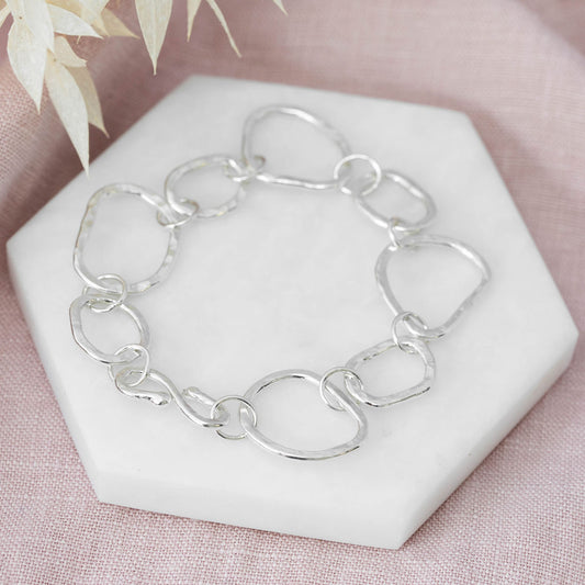 Irregular shaped sterling silver linked bracelet
