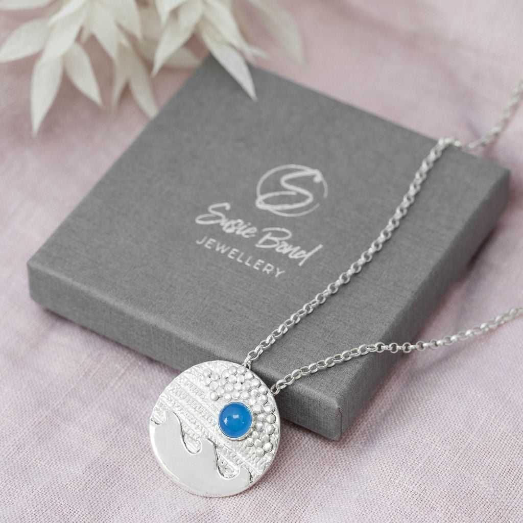 Silver Pendant Blue Moon Rising Over the Waves