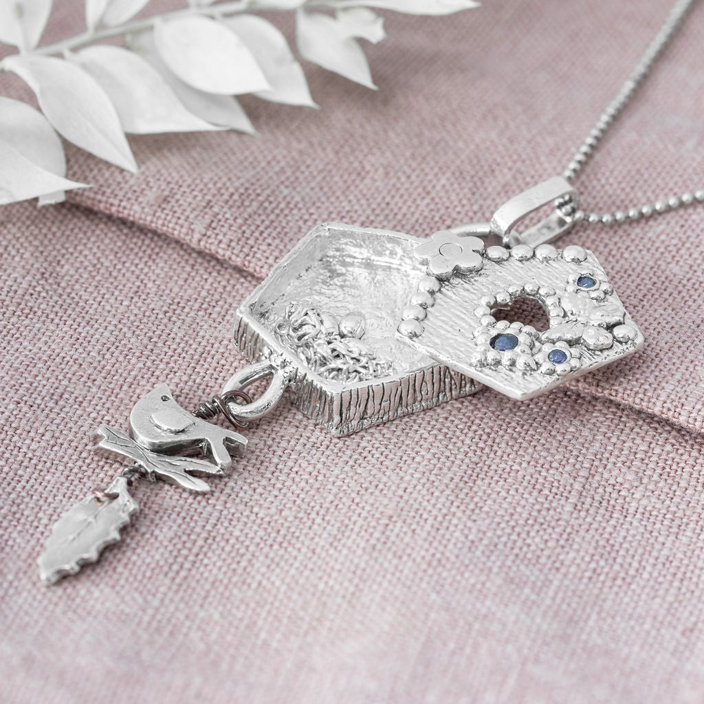 Pretty Silver Birdbox Pendant