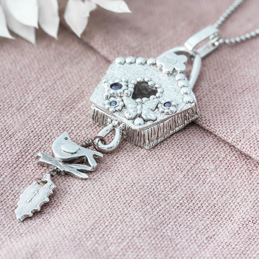 Pretty Silver Birdbox Pendant