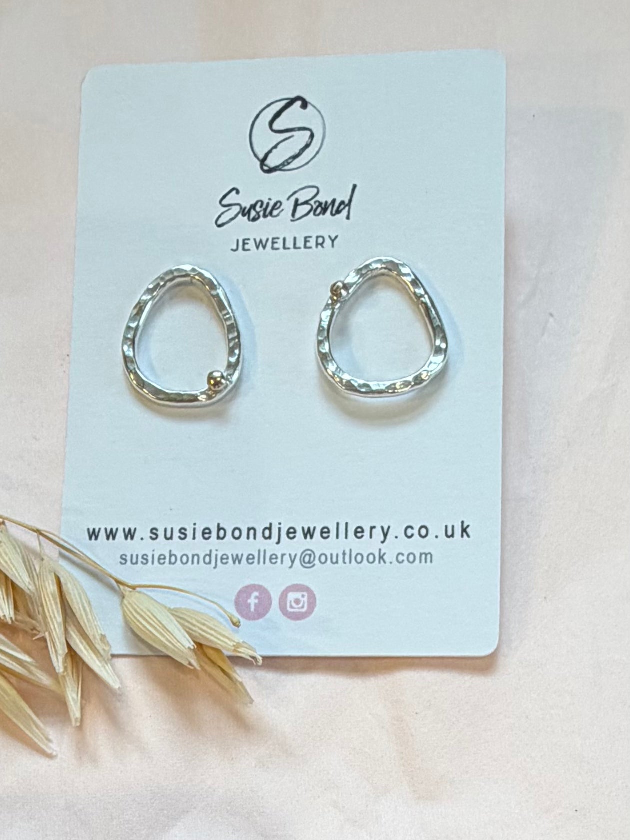 Organic sterling silver circle earrings with 9ct gold nuggets