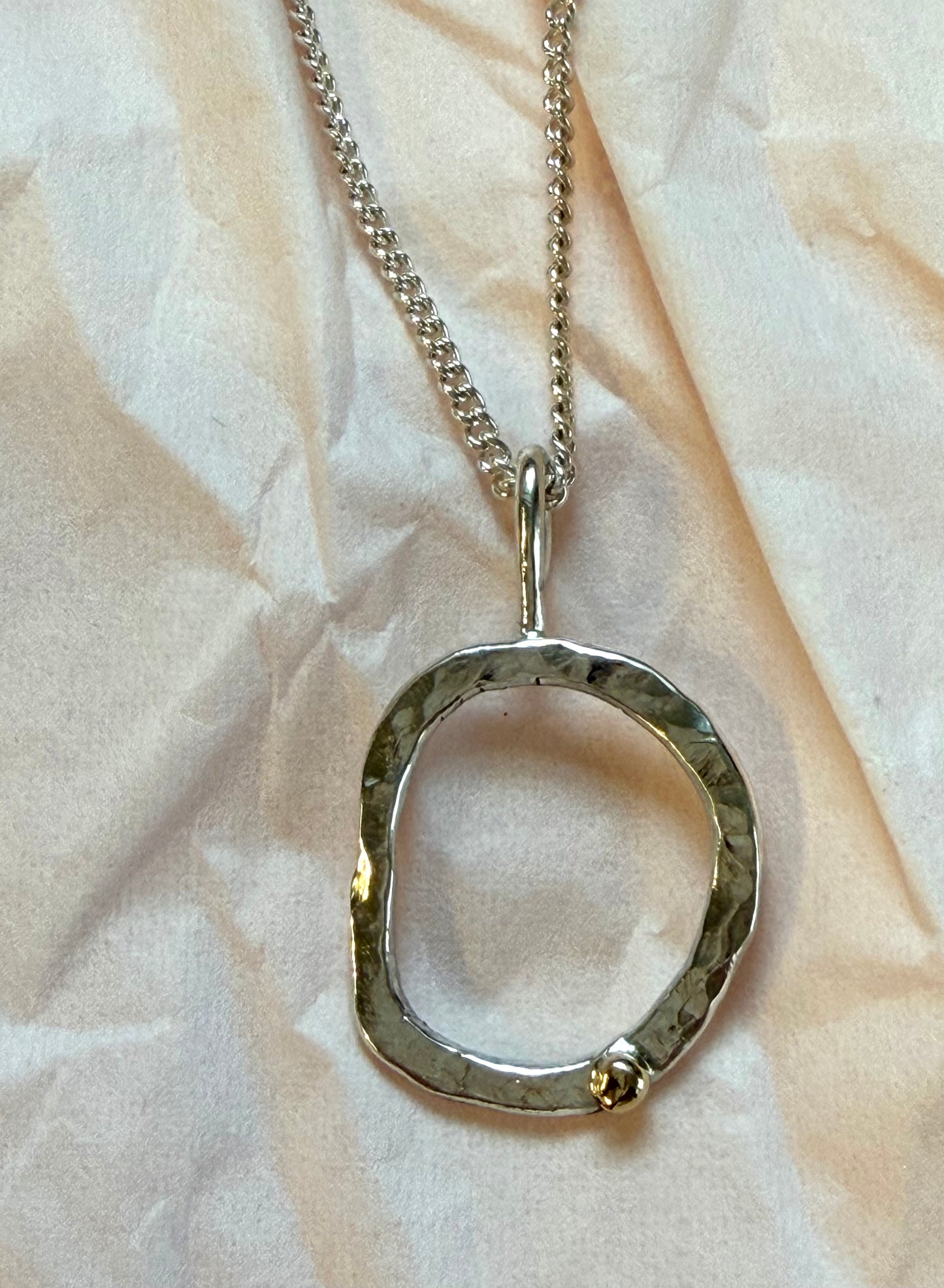 Organic sterling silver circle earrings with 9ct gold nuggets