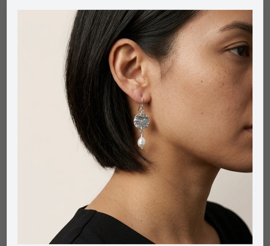 Organic silver discs with keshi pearls