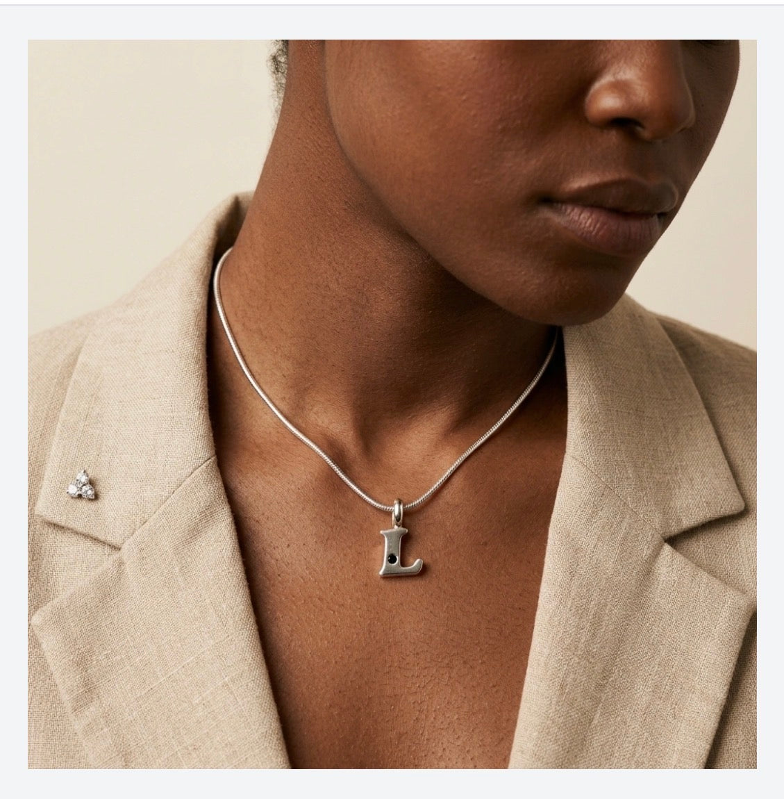 Alphabet Charm in fine silver with birthday gemstone