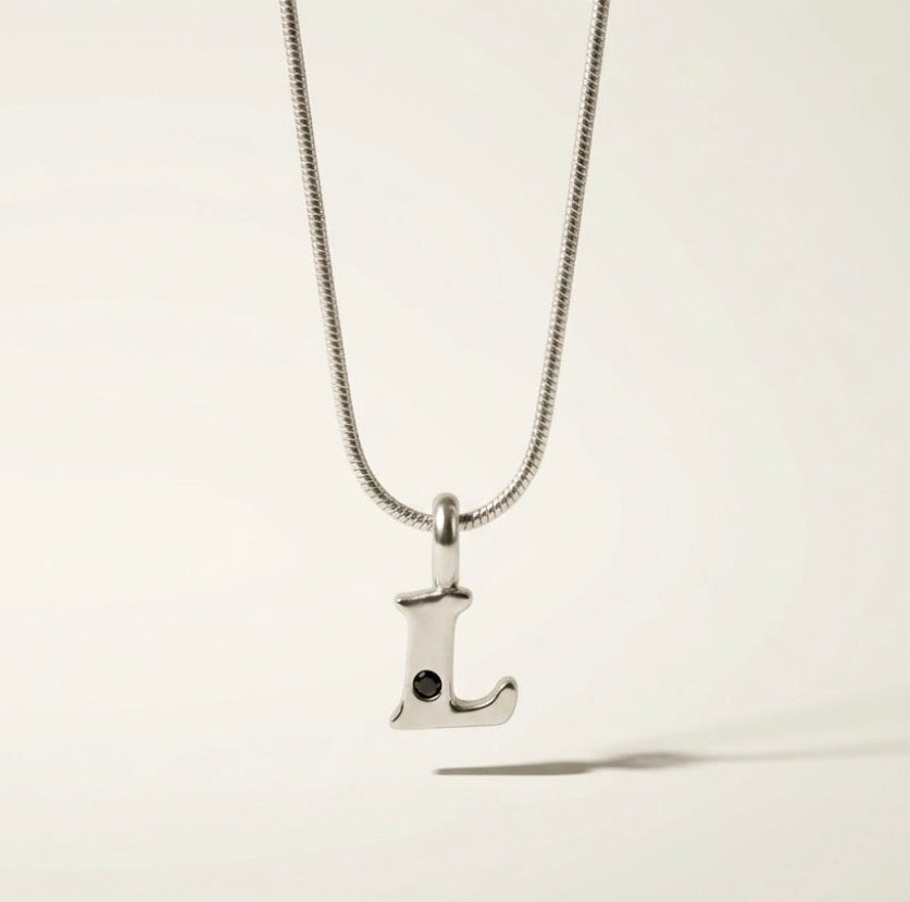 Alphabet Charm in fine silver with birthday gemstone