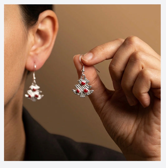 Silver Christmas Tree Earrings