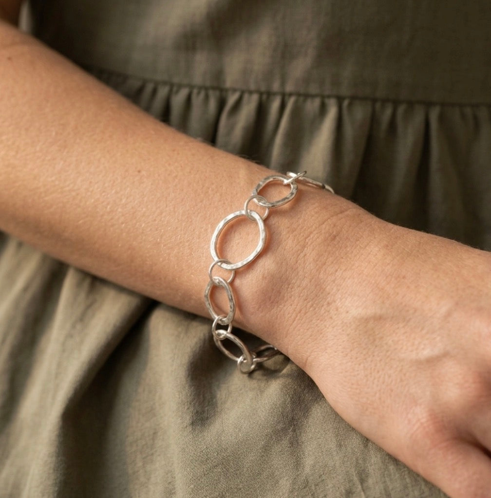 Irregular shaped sterling silver linked bracelet