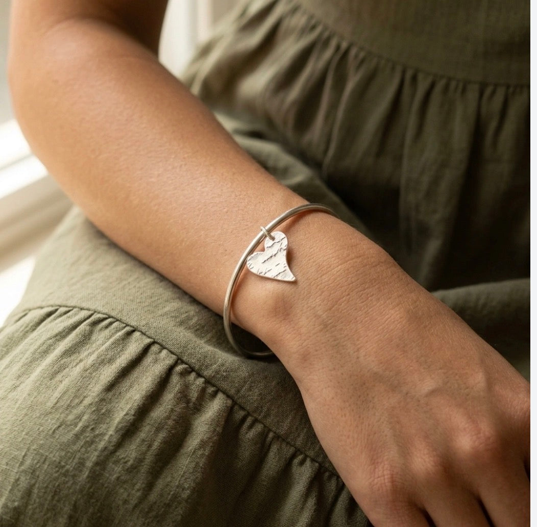 Handwritten Heart Charm Bangle