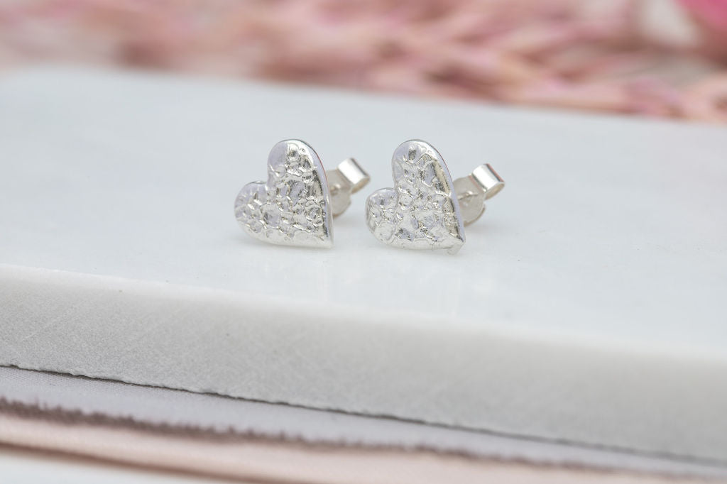 Silver Bubbly Heart Studs