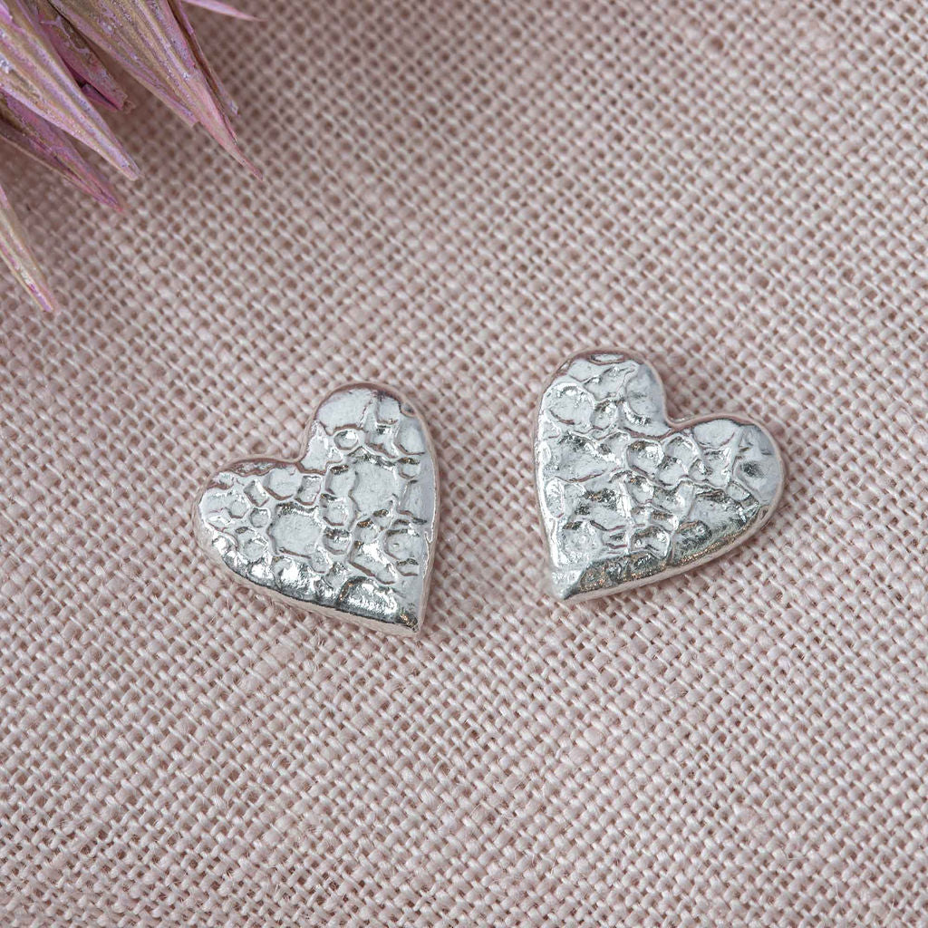 Silver Bubbly Heart Studs