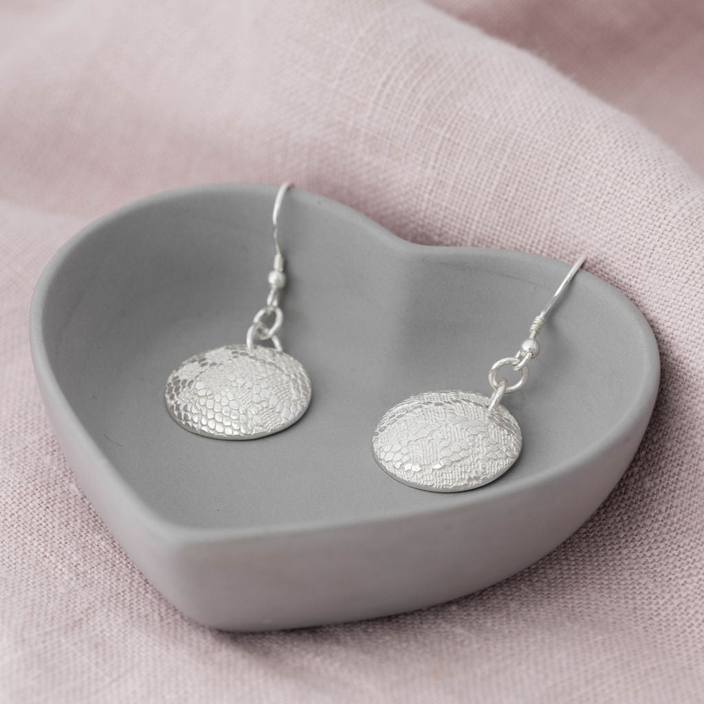 Small Solid Silver Disc Drop Earrings UK