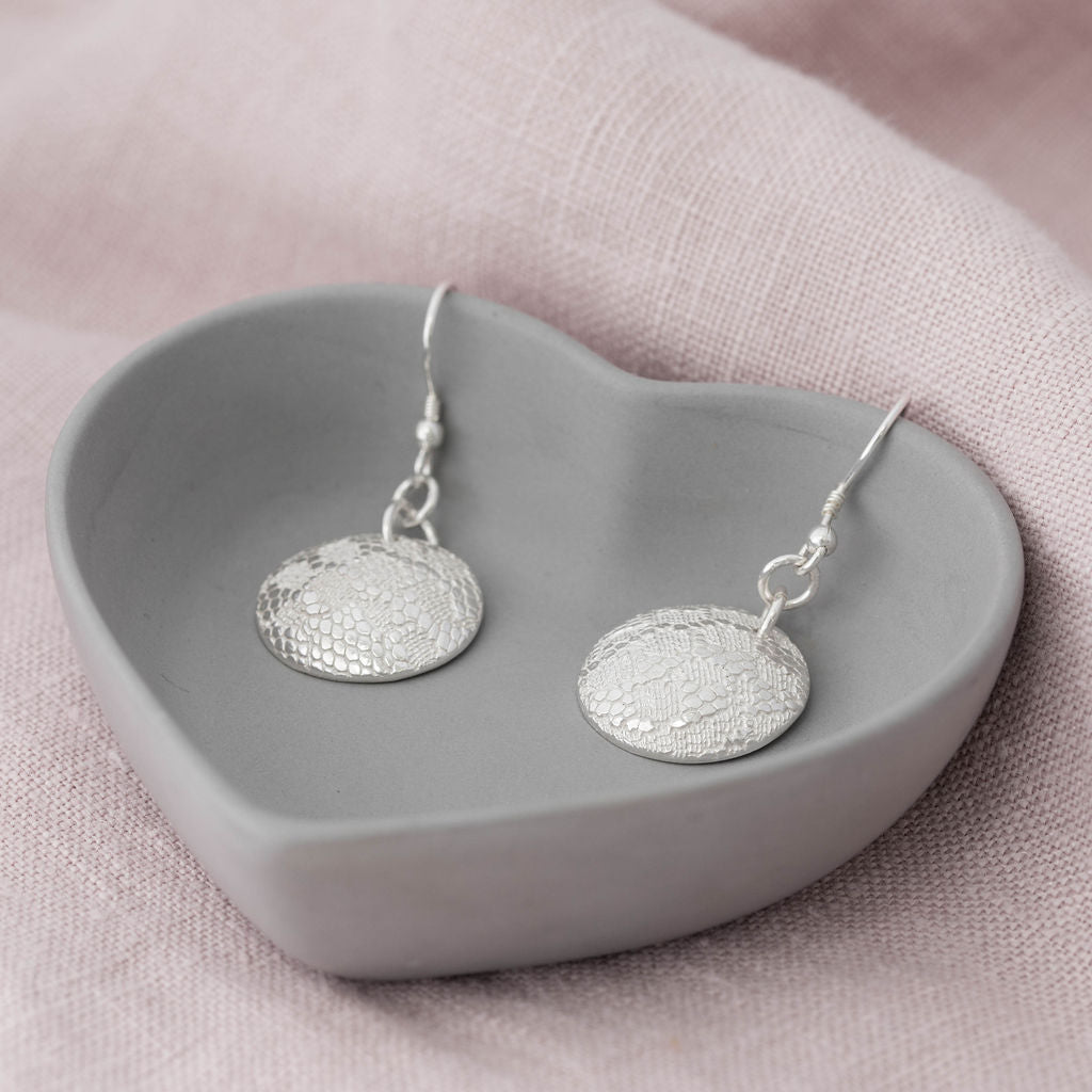 Fine silver lacy patterned earrings