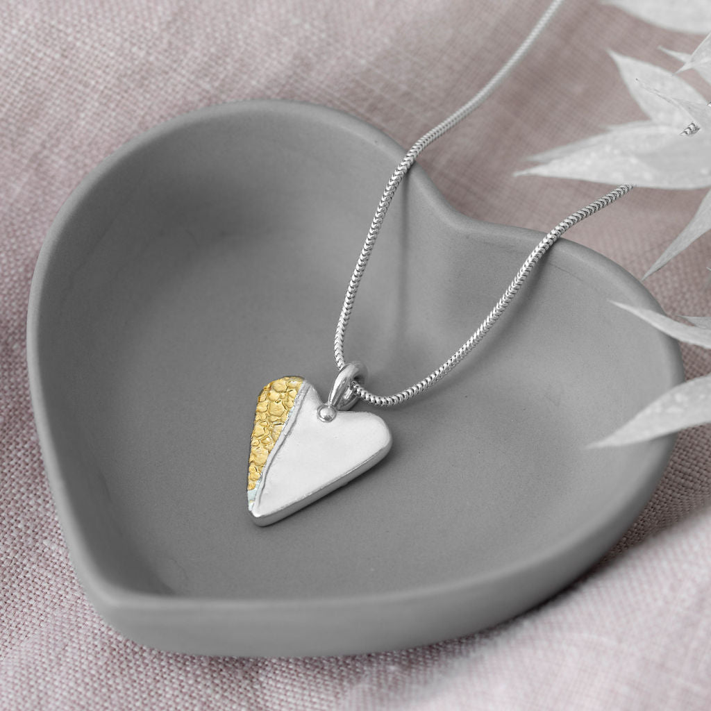 Silver Heart necklace with embossed gold leaf