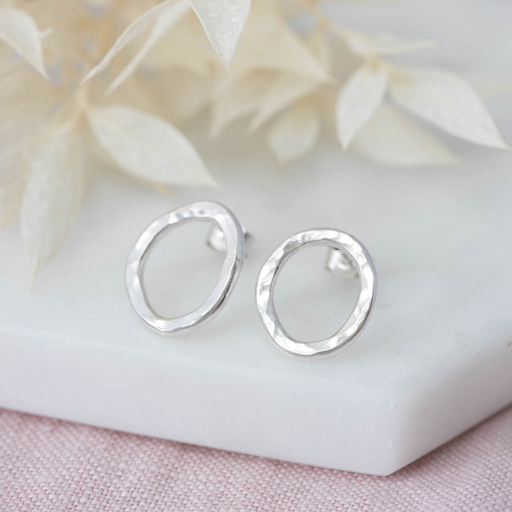 Sterling silver organic circular earrings