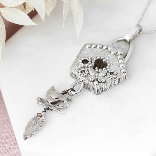 Pretty Silver Birdbox Pendant